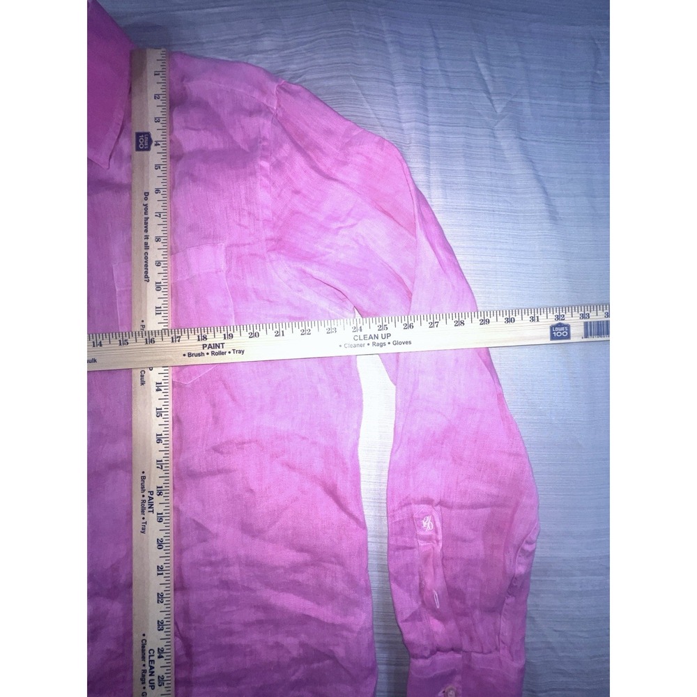 120 lLno shirt Men's XL Long Sleeve Button‎ up Pink Linen Pocket 100% Linen - Picture 9 of 16